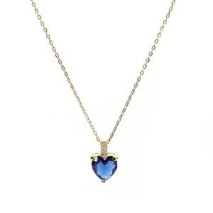 September Birthstone Necklace for Women 14K Gold Plated Sapphire Heart Necklace
